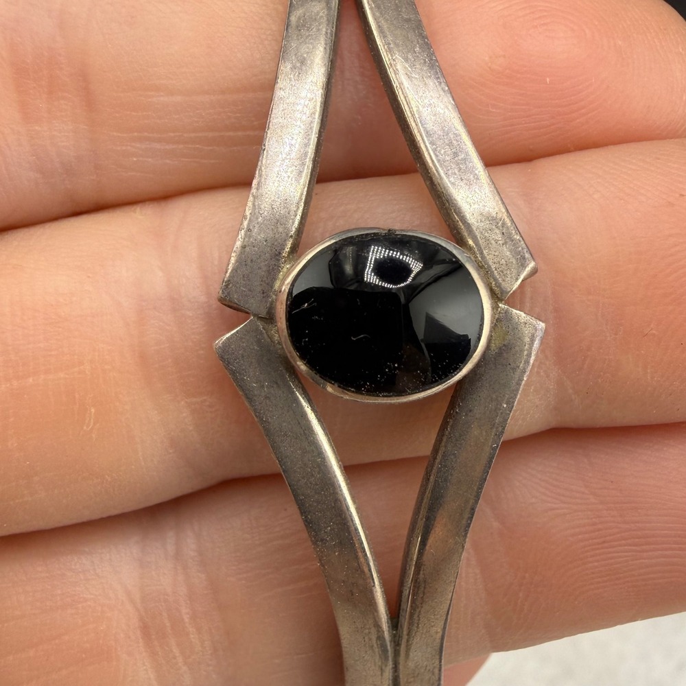 Vintage Taxco Bracelet Sterling Silver Black Onyx Modernist Link‎  7.5"